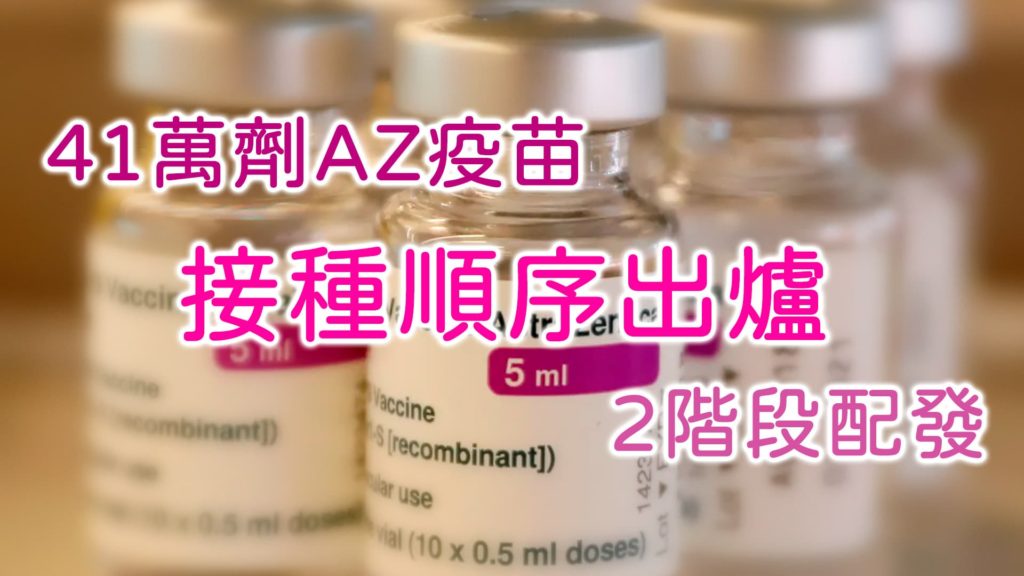 41萬劑AZ疫苗 接種順序出爐 2階段配發